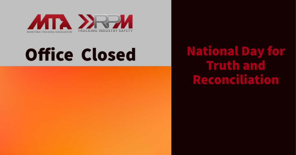 A graphic with orange on it to show the MTA and RPM office will be closed for the National Day for Truth and Reconciliation.