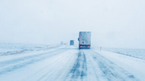 Truck on the road during winter