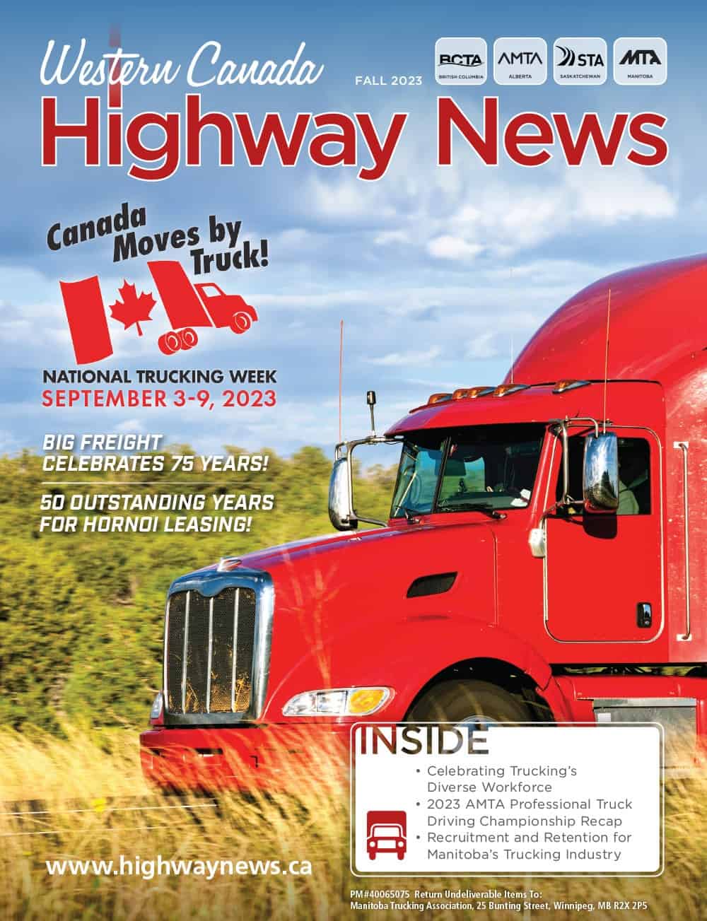 A picture of the Fall 2023 cover of Western Canada Highway News.